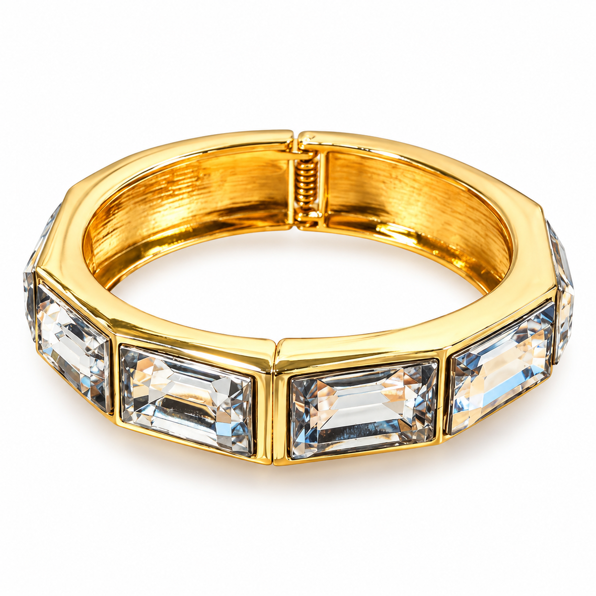 Gold hinge rectangle rhinestone bracelet