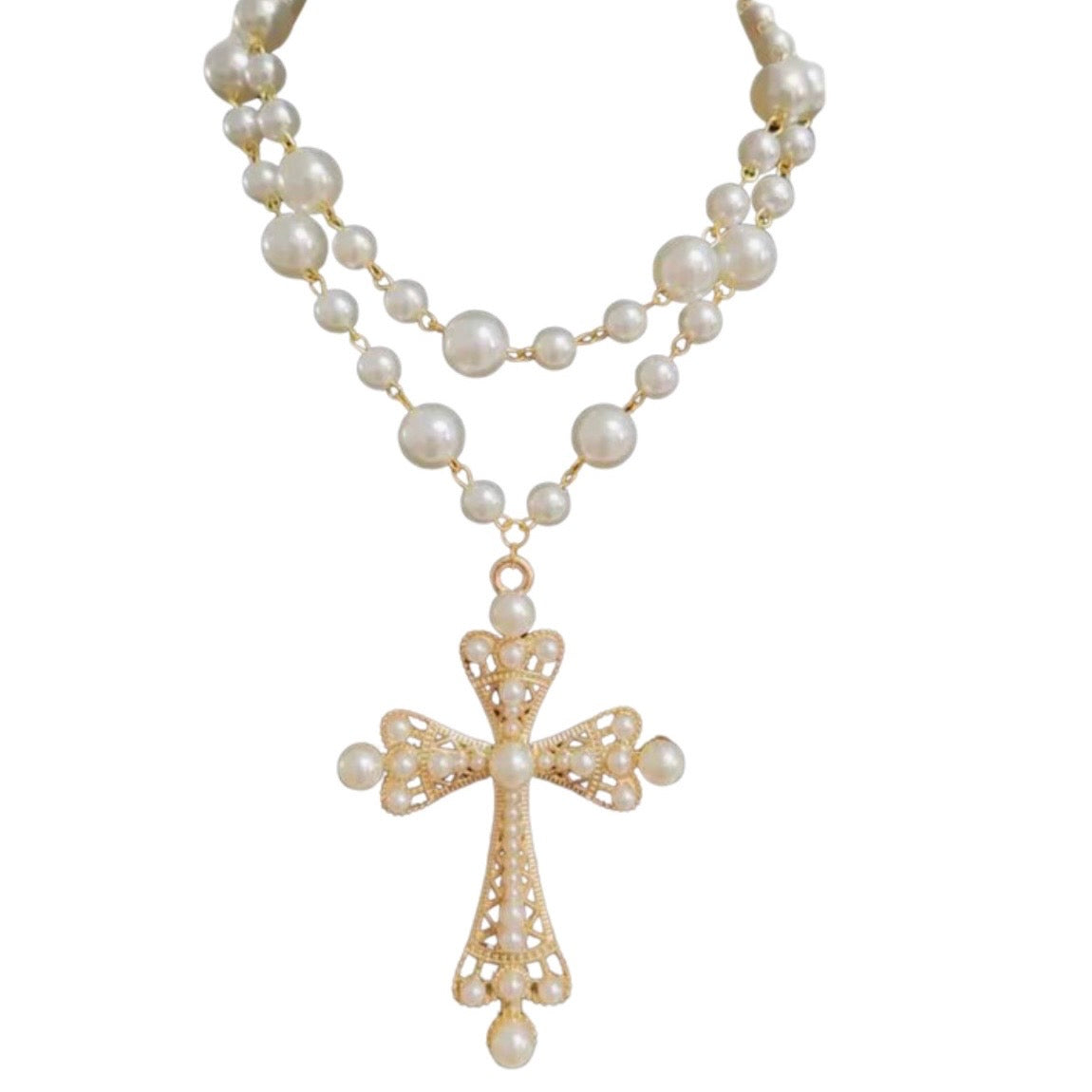 Pearl Cross Necklace Set