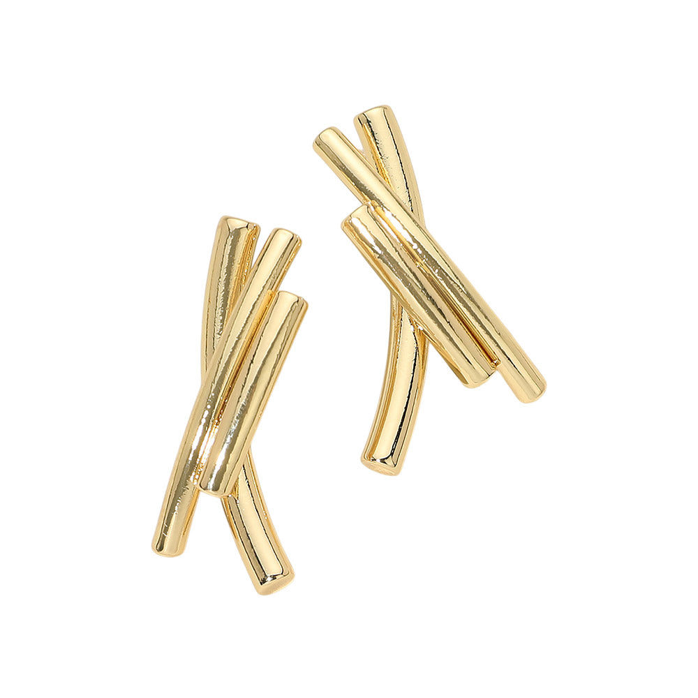 Crossed Bar Earrings (Gold)