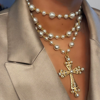 Pearl Cross Necklace Set