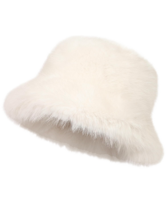 White Faux Fur Bucket Hat