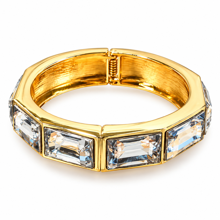 Gold hinge rectangle rhinestone bracelet