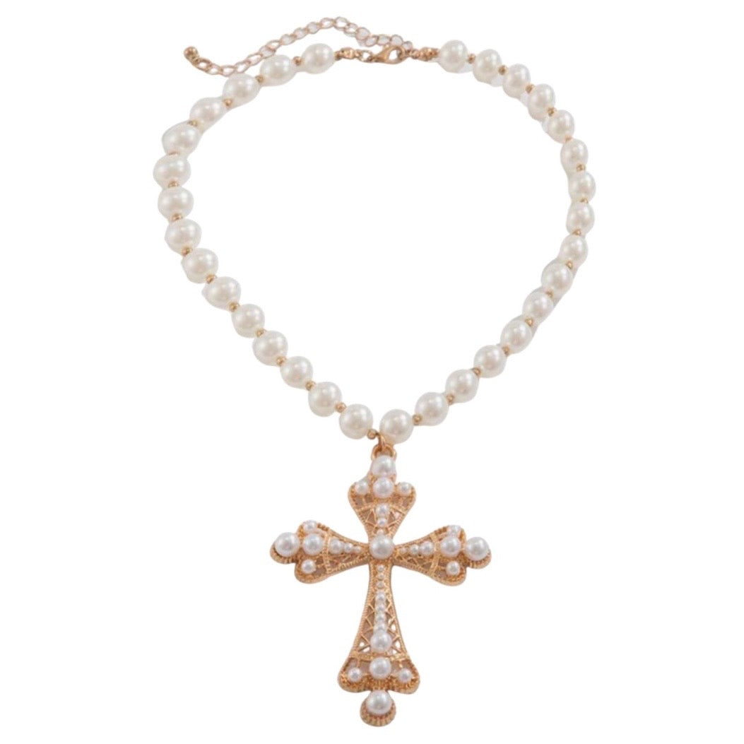 Pearl Cross Necklace Set