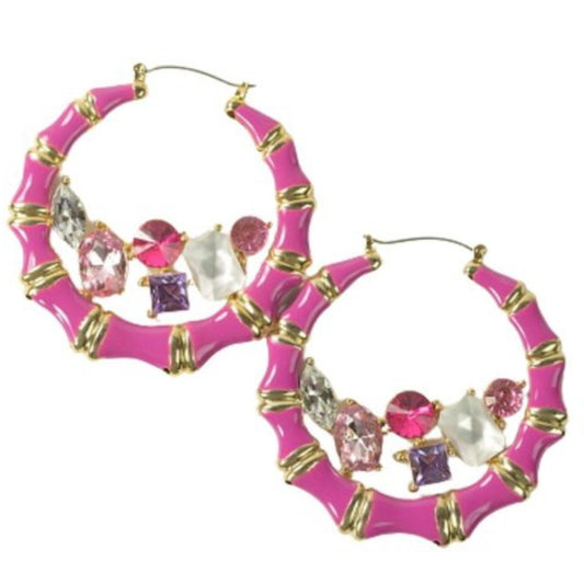 Pink Round Bamboo Earrings