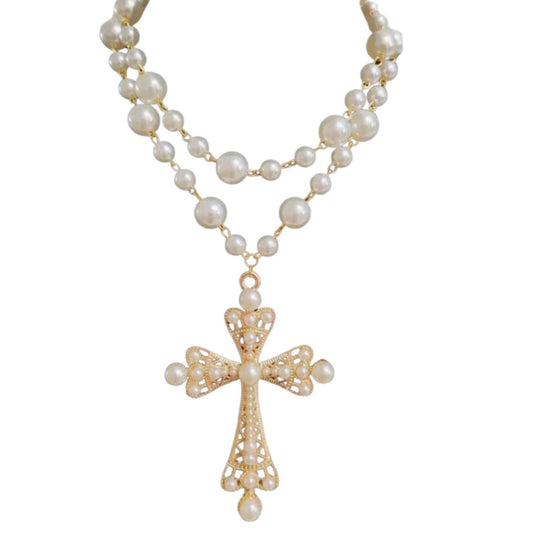 Pearl Cross Necklace Set