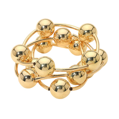 3 Piece Gold Beaded Stretch Multi Layered Bracelets