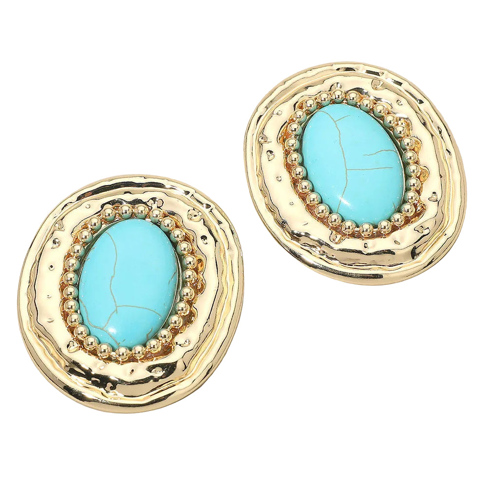 Oval Turquoise Beaded Statement Earrings