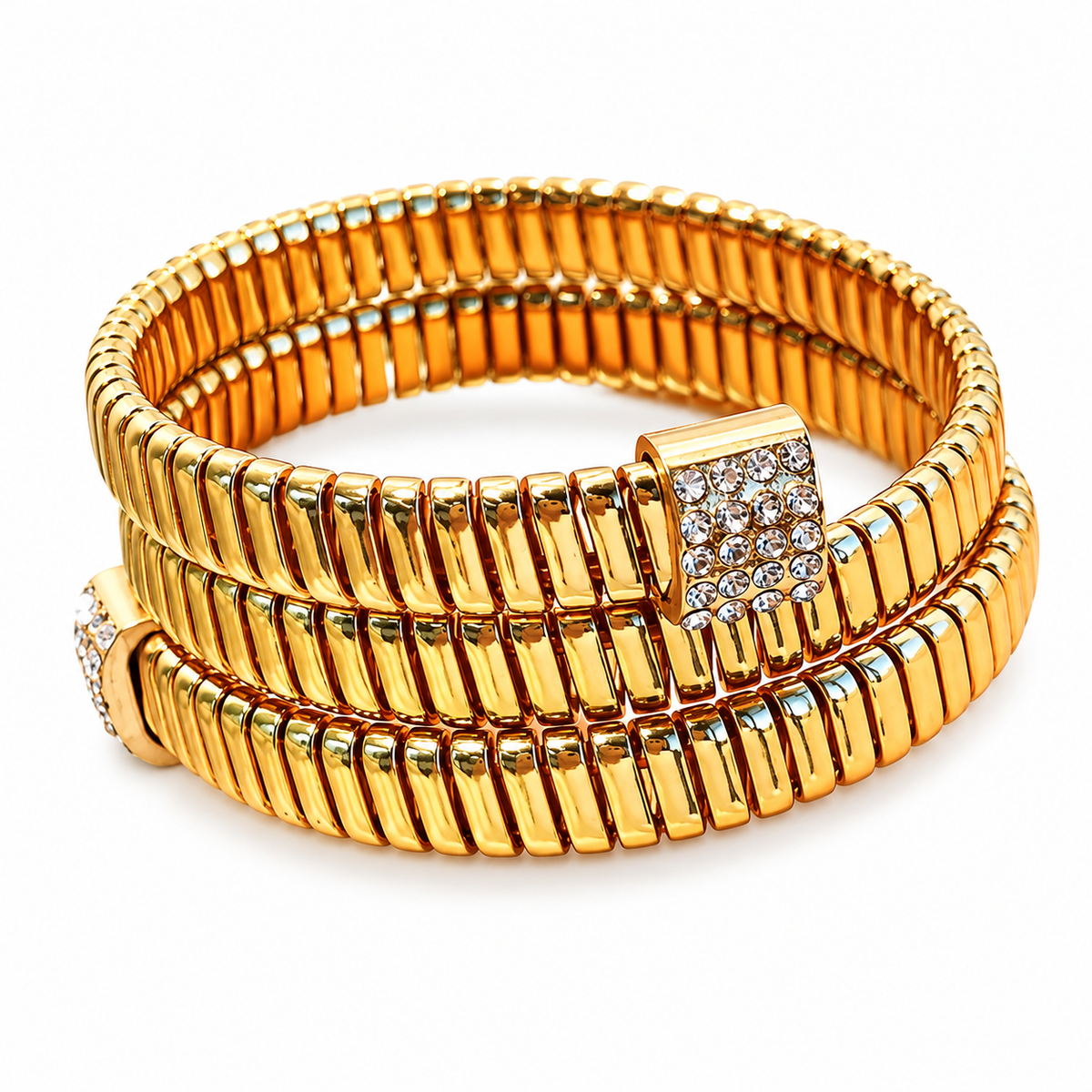 Gold rhinestone coil statement bracelet