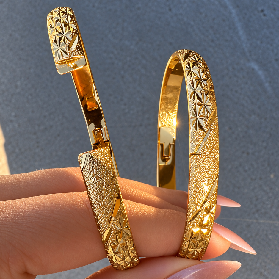 Starburst 18K Gold-Plated Hinged Bangles