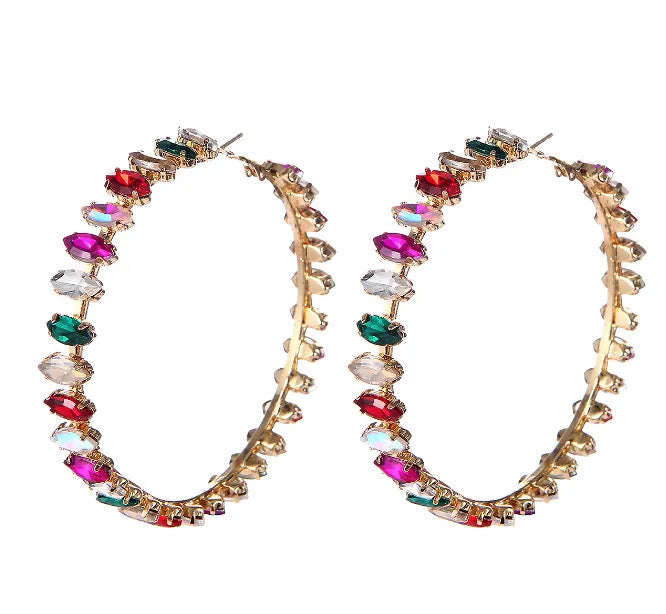 Multi Color Rhineston Hoop Earrings