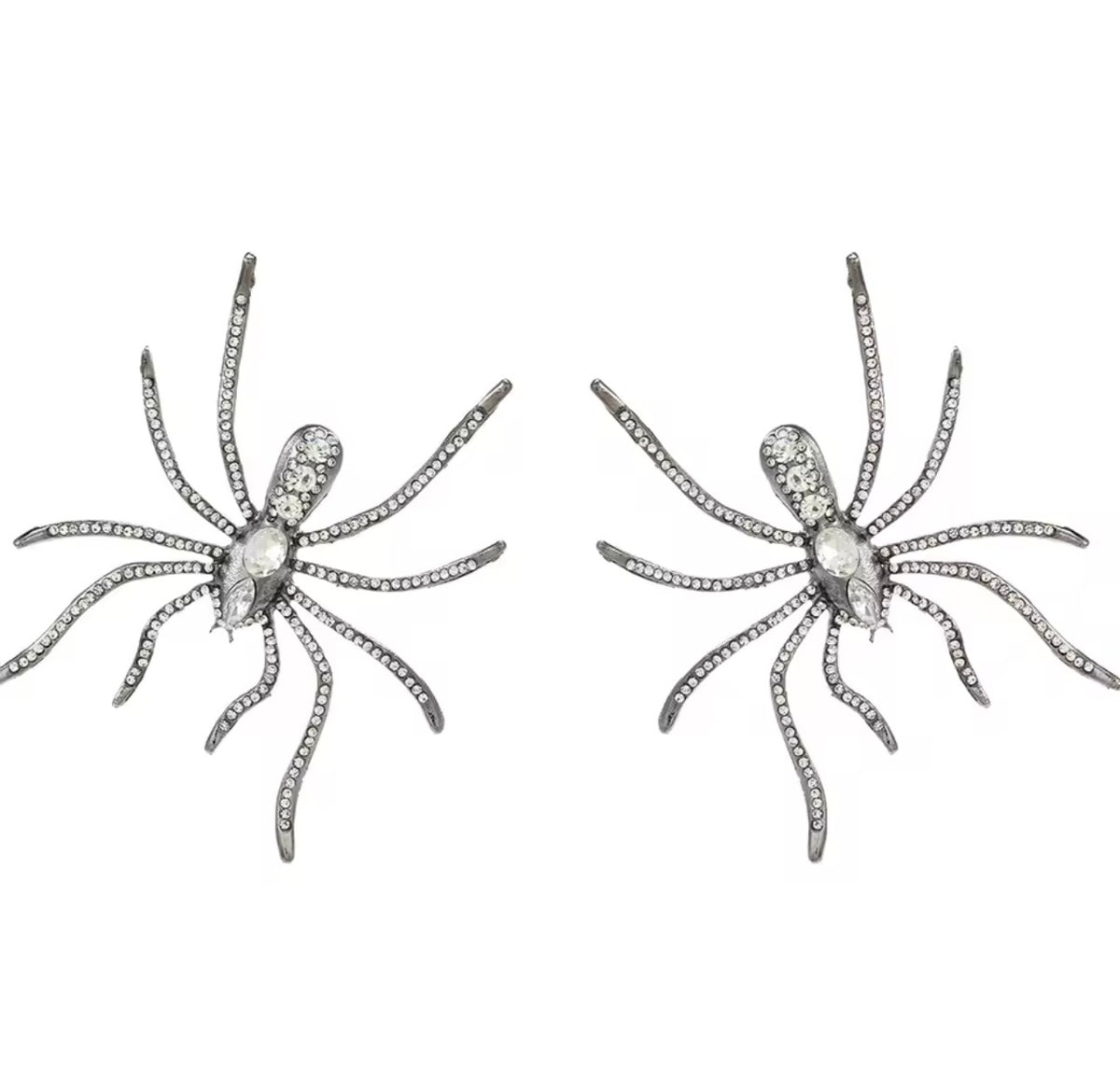 Gun black rhinestone spider statement earrings, 3.4 inches long