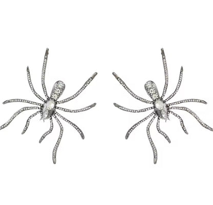 Gun black rhinestone spider statement earrings, 3.4 inches long
