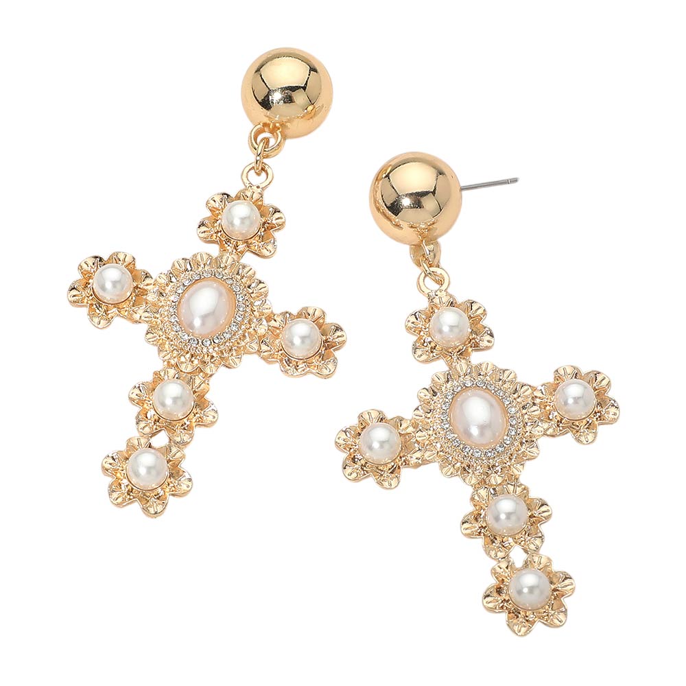 Pearl Vintage Cross Earrings