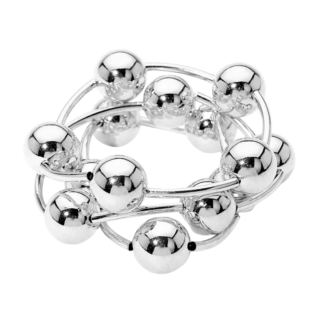 3 Piece Silver Beaded Stretch Multi Layered Bracelets