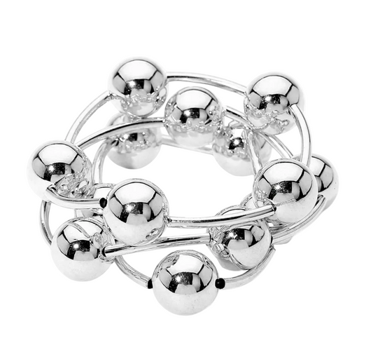3 Piece Silver Beaded Stretch Multi Layered Bracelets