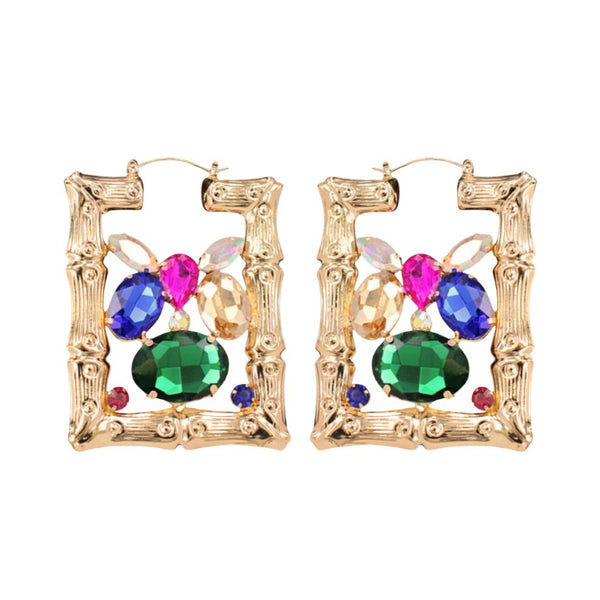 Gold Rectangle Bamboo Earrings