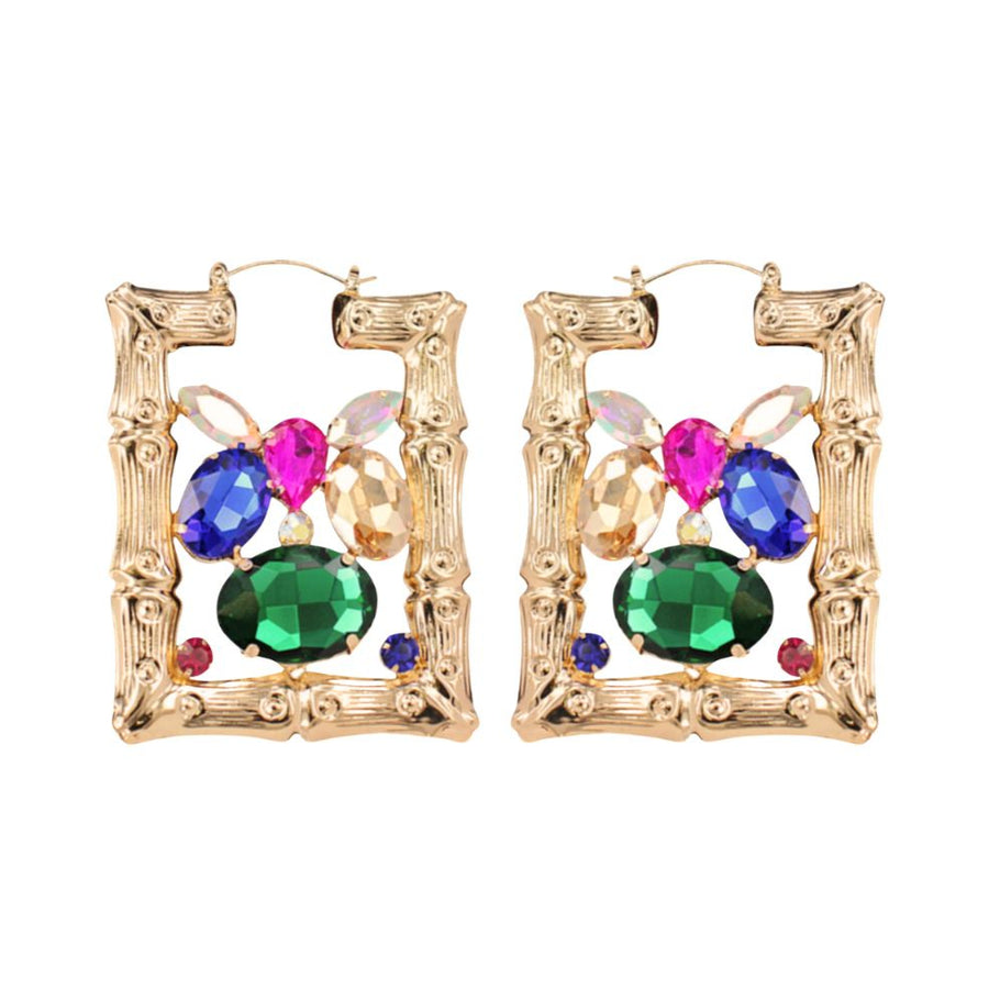 Gold Rectangle Bamboo Earrings