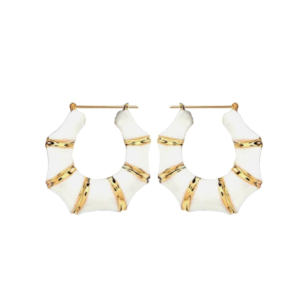 White and Gold Bamboo Earrings