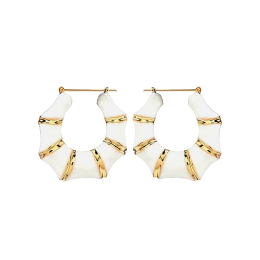 White and Gold Bamboo Earrings