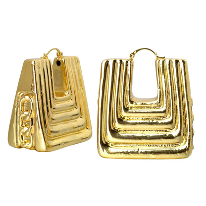 Square Textured Hoop Earring (Gold)