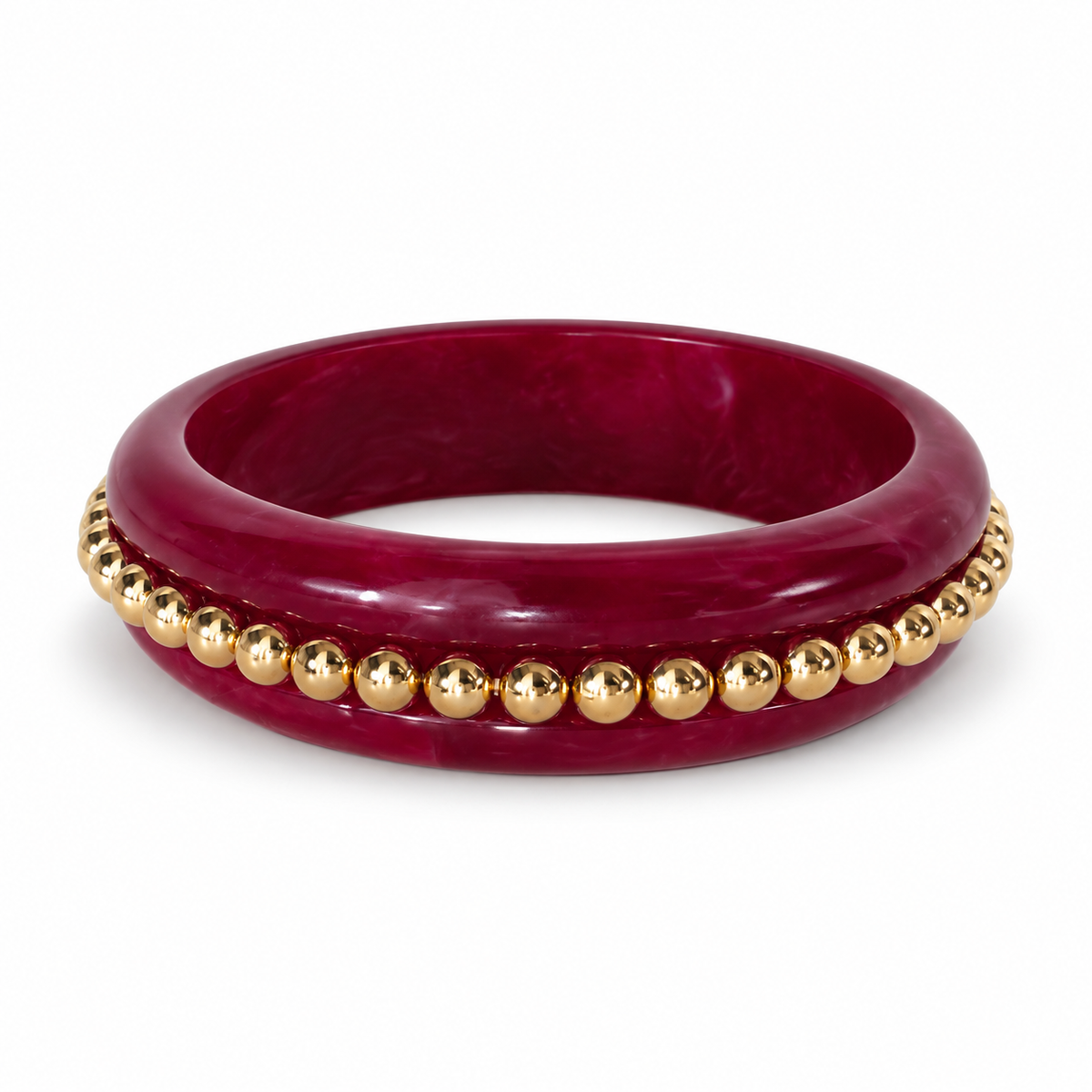 Burgundy rounded bangle with row of gold-tone beads