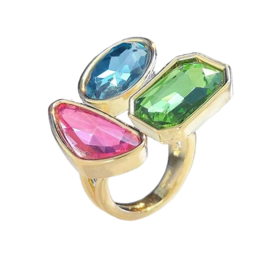 Surita Simone multicolor crystal adjustable gold ring