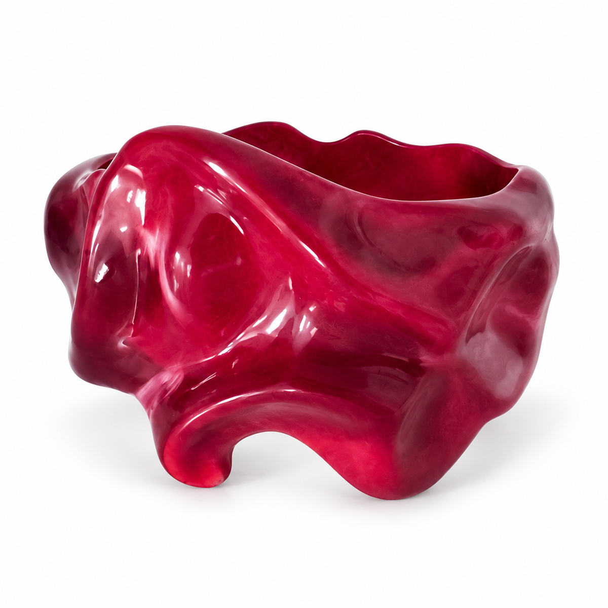 Glossy burgundy sculptural bangle bracelet with flowing wavy curves